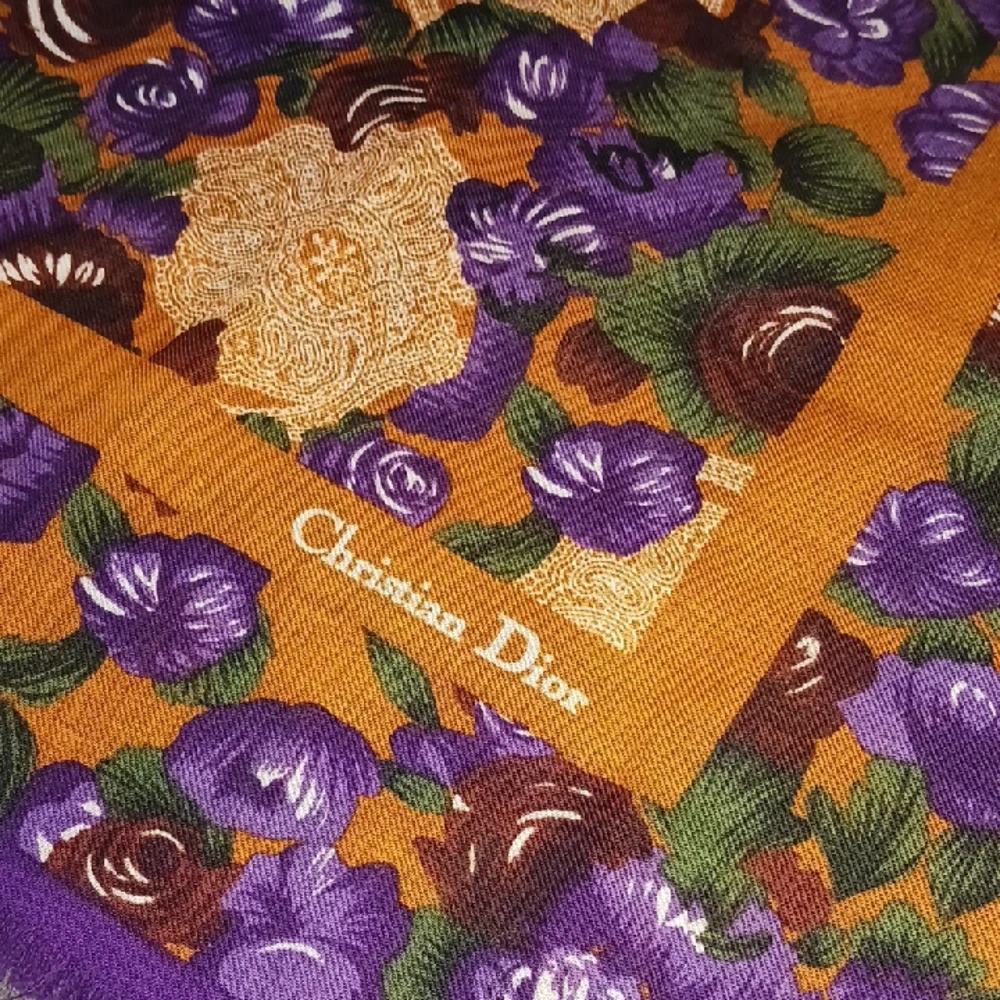 Christian Dior Large Floral Scarf With Fringes